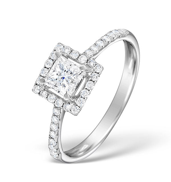 Halo Engagement Ring Ella 0.82ct G/Vs Princess Diamond 18K White Gold